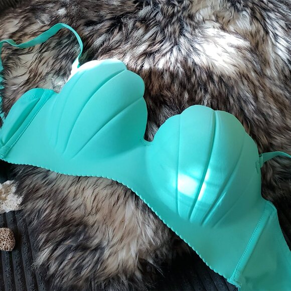 Teal mermaid seashells wireless balconette push-up bra - Picture 3 of 4